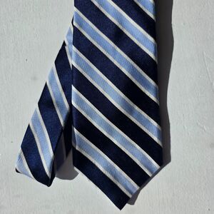 Nordstrom Silk Tie USA Made Navy Blue White Striped Statement Preppy Corpcore